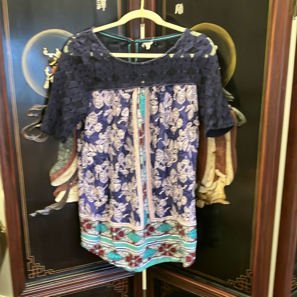 Floral Lace mini dress or Tunic with Multicolor Pattern